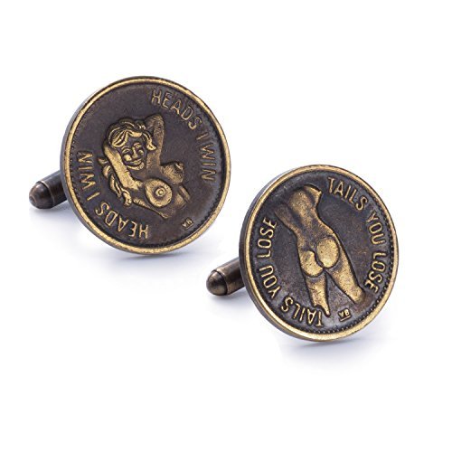 Astali Men's Vintage Brass Peepshow Heads Tails Tokens Cufflinks