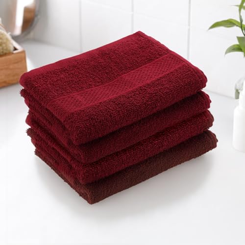 Earthy Fables Nebula Hand Towel – Pure Carded Cotton, Soft, Absorbent, Quick Dry & Skin-Friendly Towel for Gym/Travel, 60 x 40 cm, 400 GSM – Pack of 4, Wine