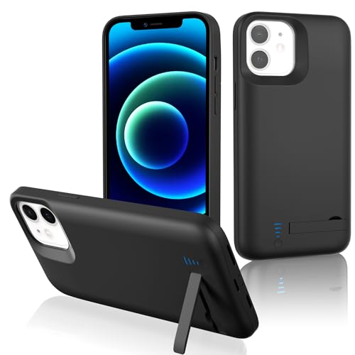 Gladgogo Battery Case for iPhone 12/12 Pro, 6000mAh Portable Charging Case with Kickstand Rechargeable Backup Charger Cover, Charger Case for iPhone 12 Pro - Black