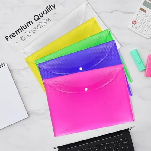 Image of Shuban A4 Plastic File Folder Document Organizer, Plastic File Holder with Snap Button, Waterproof Certificate Folder for Office, School, Home (Style-3-Document Folder- 12 Pcs -Multi Color)