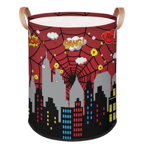Spider Web Laundry Hamper Boys Round Collapsible Dirty Clothes Organizer for Kids Storage Basket for Living Room Bedroom Playroom