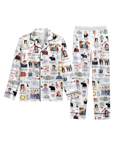 ELUNORUS Womens Long Satin Pajama Set 2 Piece Button-Down Long Sleeve Shirt and Pants Squad Goals Sleepwear
