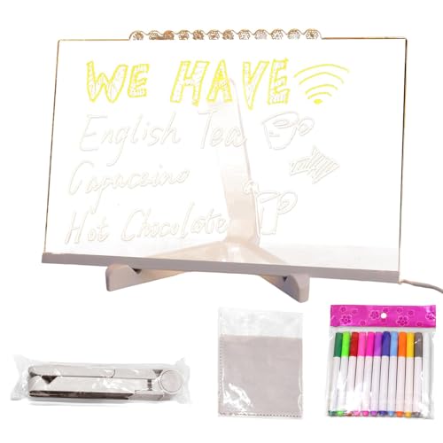 Pizarra LED colorida, pizarras de dibujo, colores de pizarrón de notas, tableros de dibujo acrílicos reescribibles con luz LED, tablero de mensajes de borrado en brillante, 7.8 x 11.8 pulgadas