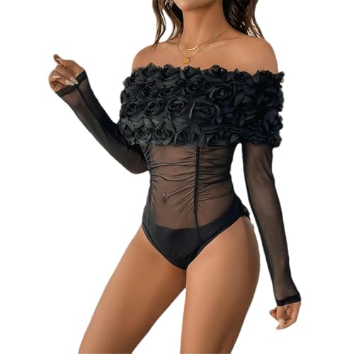 Body en maille noire à épaules dénudées femme coupe ajustée chic
