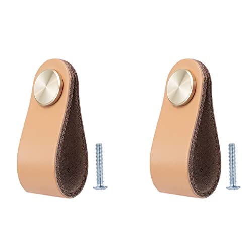 BOOLSFMAM 2 Stück Ledergriffe für Möbel,6.4 x 2.5 cm Handgemachte Griff Möbelknöpfe Leder Möbelgriffe,Schrank knöpfe,Schrankknöpfe für Küchenschränke, Kleiderschrank