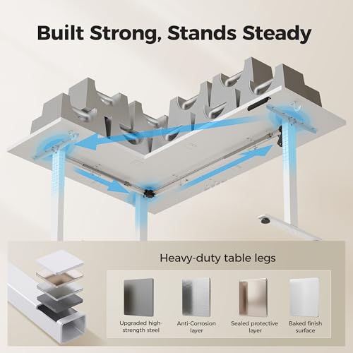 Image of Agilestic L Shaped Standing Desk 63 inch Adjustable Height, Electric Corner Standing Desk, Sit Stand Computer Table with Splice Board, White