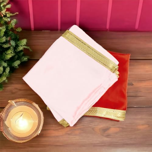 Image of Pooja Cloth for Mandir and Multi-Purpose Use (White & Red)