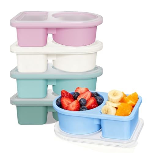 MEEYUU 5 Pack Silicone Snack Containers 2 Compartments Reusable Snackle Box with Lids 240 ml Portable Mini Bento Box for School Office and Picnic