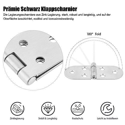 4 Stück 180 Grad Scharniere Klappbar Runde Klappscharnier Edelstahl Klappenscharnier Mini MöBelscharnier Aufschraubscharnier für Klapptisch, Schrank, Garderobe, Holzkiste, Möbel, Nähmaschinen(Silber)