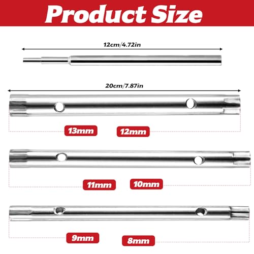 4 STK Rohrsteckschlüsselsatz, Rohrsteckschlüssel Set, Rohrschlüssel, Doppelsteckschlüssel für Installation Reparatur Spüle Wasserhahn Waschbecken Schlüssel(8x9mm, 10x11mm, 12x13mm ), inkl. 1 x Dorn