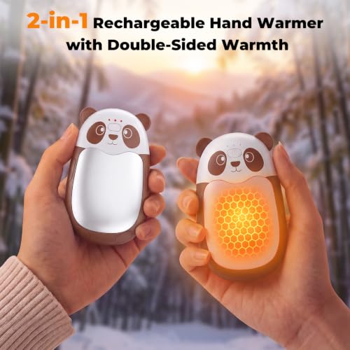 Fandliss Elektrischer Handwärmer 2er Set mit Band,Panda-Design, Braun-Weiß – Ansicht 2