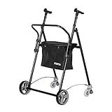Andador para ancianos , De acero plegable , Con frenos traseros, Con cesta asiento y respaldo , Color negro