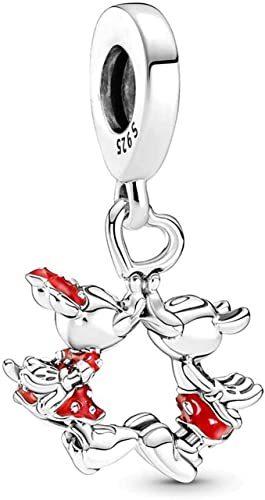 Generic Ciondolo in Argento Sterling 925 con Topolino e Minnie, Compatibile con Ciondoli Pandora e Molti Altri Braccialetti del Regno Unito