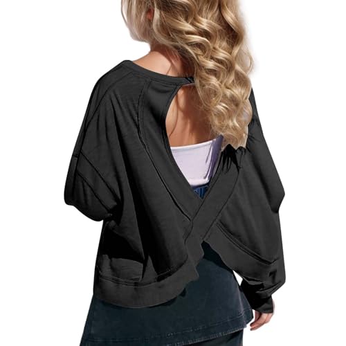 Girls Open Back Tops Long Sleeve Crew Neck Fall Backless Shirts Clothes Teen Kids Fashion Casual Oversized Fall Sweater2