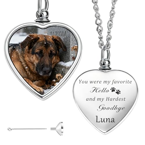 QYH Custom Dog Urn Necklace for Ashes Personalized Dog Necklace for Ashes with Photo And Text Pet Cremation Necklace Keepsake for Pets Lovers (Copywrite2)
