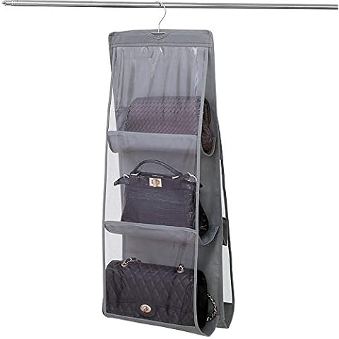 Limeo Wardrobe Clear Purse Handbags Storage Storage Handbag Wardrobe Organizer Bags Closet Closet Organizer Foldable for Bags, Clear, for Hanging in the Wardrobe, Saving Space, Gray Cover