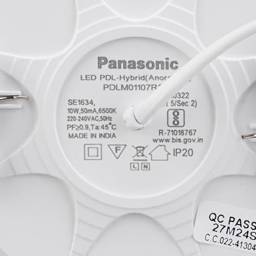 Image of Panasonic 10W LED Downlight, Recessed Downlight for False Ceiling with 100mm Cutout, 25000+ Hrs Life, Cool White Light (6500K - PDLM01107R3),Polycarbonate