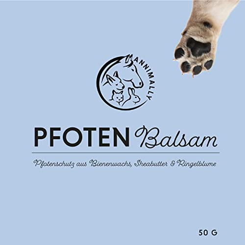 Annimally Pfotenbalsam Hund 50g - Pfotenschutz Hund und Pfotenbalsam Katze mit Bienenwachs, Sheabutter & Ringelblumenöl - Pfotensalbe für die Pfotenpflege Hund im Winter & Sommer - Hundepflege