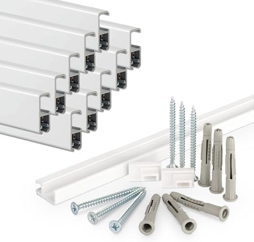 Solo 2,65 €/metro, rieles de galería Place-it (1,5 m) para colgar cuadros, incluye kit de fijación (10 unidades) – Combine el riel con cuerda y gancho para cuadros.