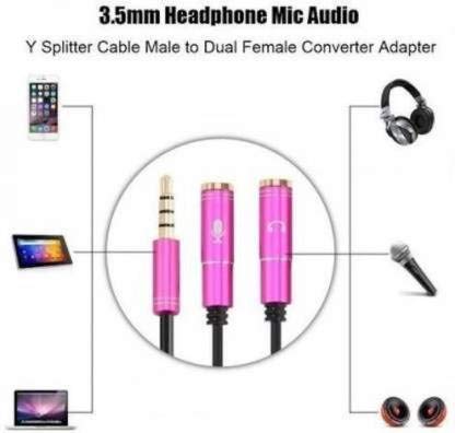 Image of Headphone Mic Splitter, FENTICO 3.5mm Headsets Splitter Adapter, (2 TRS Female to 1 TRRS Male) Compatible with PS4, Xbox One S, Tablet, Mobile Phone, PC Gaming Headsets and Laptop (Pink, 30 CM)