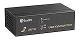 Sea Wit USB KVM Switch,2 Port VGA Switch Video Switcher with Cables USB HUB Supports 1920X1440 Resolution Audio and Mic -2 in 1 Out