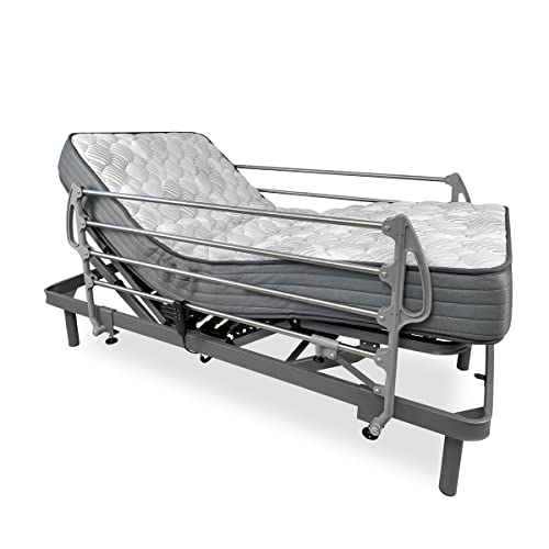 DUÉRMETE ONLINE   Pack Cama Eléctrica Articulada Reforzada Ergomedic Pro + Colchón Viscoelástico Dorsaltec + Barandillas INOX, 105x190
