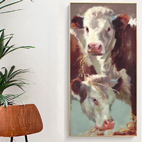 Mur art toile peinture vaches pour habiller un grand mur de salon vide