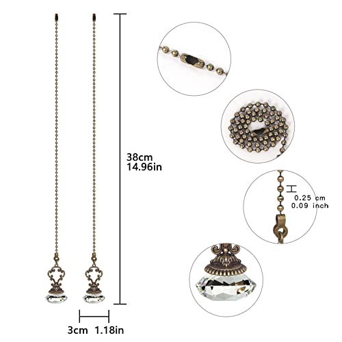 Image of 2pcs Clear Crystal Fan Pull Diamond Drop Vintage Pull Chain Ceiling Pull Bronze Chain Extender with Connector