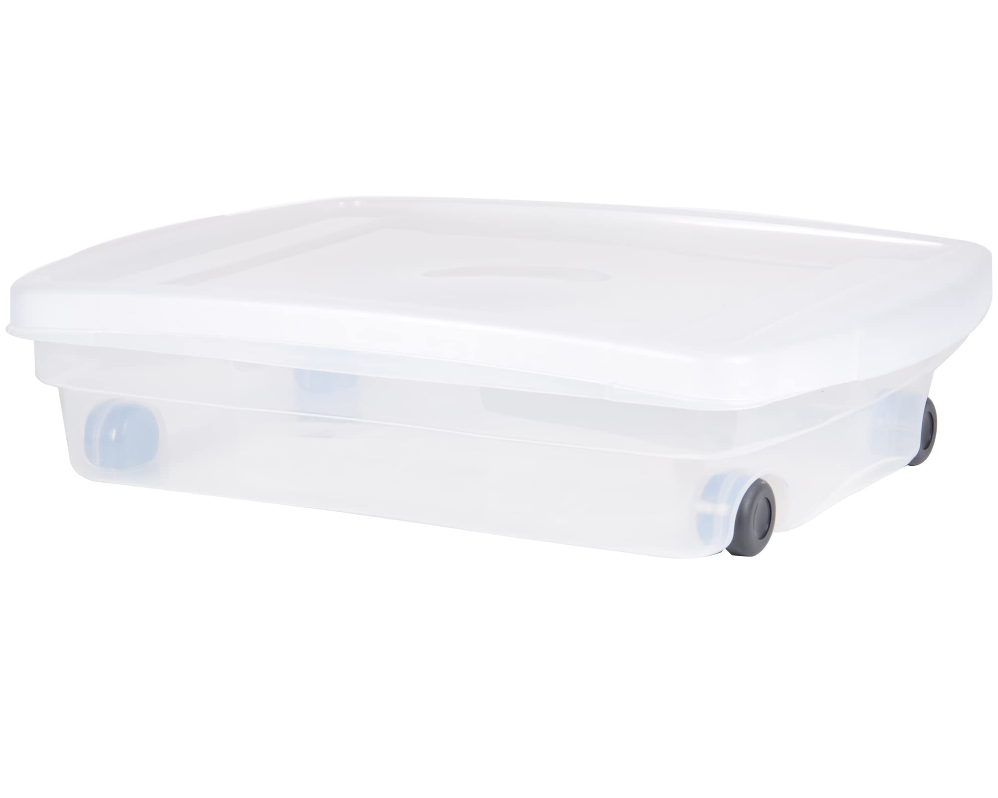 Ondis24 Unterbettbox mit Rollen und Deckel Aufbewahrungskiste aus Kunsttoff stapelbar transparent 40 Liter 68 x 48 x 17,5 (H) cm 100% recyclebar (4)