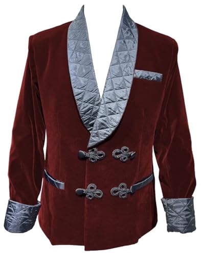 Men's Velvet Smoking Robe Short Double Breasted Smoking Jacket Wedding Dinner Party Blazer Coat 61