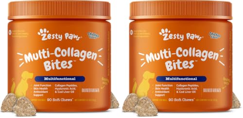 Image of Zesty Paws Multi Collagen Soft Chews for Dogs - for Hip, Joint & Cartilage Support + Skin Health - with Collagen - Plus Eggshell Membrane, Vitamin C & Hyaluronic Acid - 90 Count (Pack of 2)