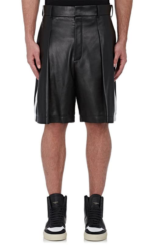 Leather Kingdom Mens Shorts Lambskin Leather Black Color Durable Sports Gym Workout Running Walking Shorts lksp-010