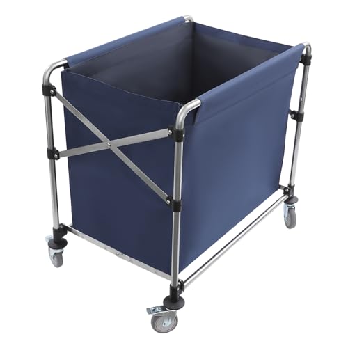 Carrito de lavandería de acero inoxidable con capacidad de carga de 100 kg, carrito de lavandería plegable con ruedas, apto para hoteles, lavanderías y almacenes, 90 × 60 × 88 cm