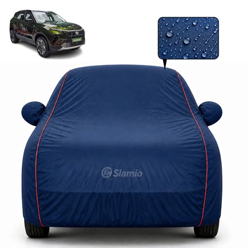 Image of Premium 100% Waterproof Car Cover for Tata Harrier EV 2023-2026 Models | All-Weather, UV & Dust Protection | Heavy-Duty 3-Layer Fabric | Custom Fit with Mirror & Antenna Pockets | Navy Blue
