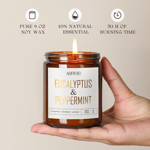 Image of AOOVOO Eucalyptus Mint Candles - 9 oz Scented Candles, Aromatherapy Candle, Soy Candle for Home Scented