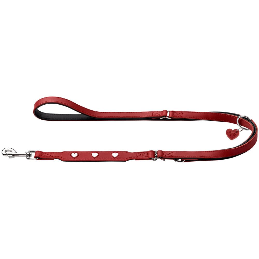 Hunter Verstellbare Hundeführleine Love, Farbe: rot/schwarz, weiches Rindnappaleder, 3-fache Verstellmöglichkeit, eingenähte Herzen, hochwertig verarbeitet, Made in Germany, Größe 13/200