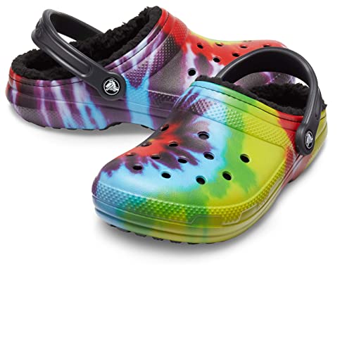 Crocs Unisex-Adult Classic Tie Dye Lined Clogs | Fuzzy Slippers, Rainbow Tie Dye, 12 Women/10 Men #TOP1