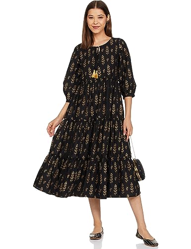 Image of Amazon Brand - Myx Women Cotton Printed Tiered Dress (Available in Plus Sizes)