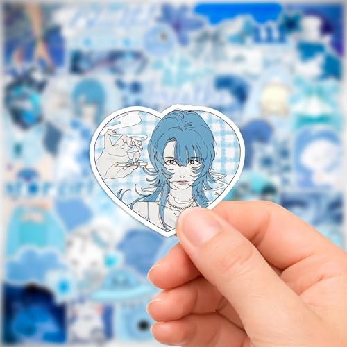 Image of Blue Aesthetic Sticker Pack (55+ Pieces) | Cool Blue Vibes | Glossy Premium Vinyl | Waterproof, Scratch & Fade Resistant | Durable Stickers for Laptop, Bottle, Phone & Bike