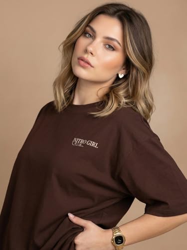 Image of JUNEBERRY Women's Pure Cotton Drop Shoulder Printed T-Shirt | Oversized Baggy Fit Half Sleeve Round Neck Graphic Tee (S-XXL)