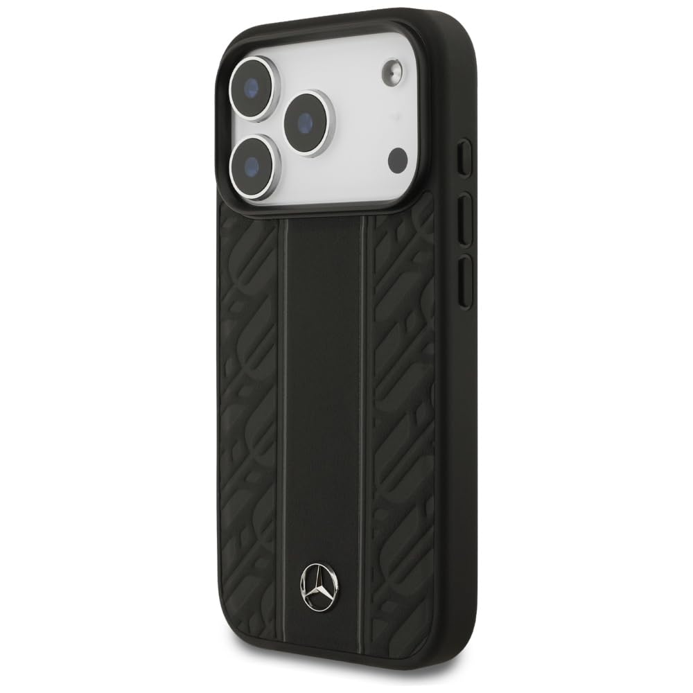 CG MOBILE Mercedes - Funda de piel con diseño de hojas de laurel compatible con MagSafe para iPhone 17 Pro (negro)