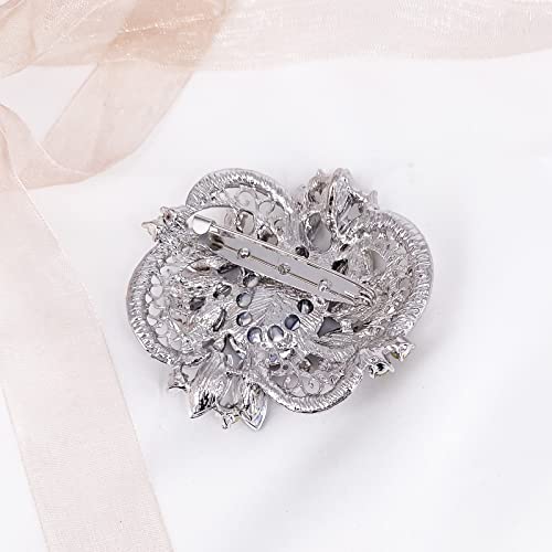 Image of LAXPICOL Women's Large Sparkly Crystal Flower Brooch Pin Fashion Statement Broach Pin