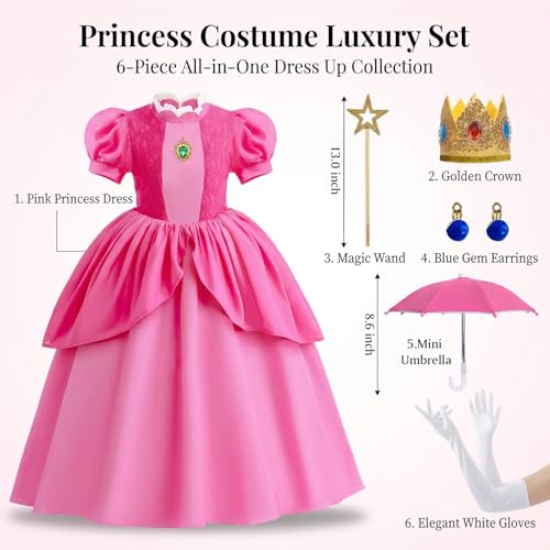 Disfraz completo de princesa color rosa para niñas 7-8 años miniatura 2