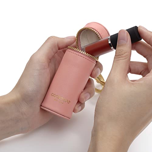 Cockatoo Nappa Leaeher Zipper Lipstick Case With Keyring Chapstick Holder Keychain (Strawberry) #TOP4