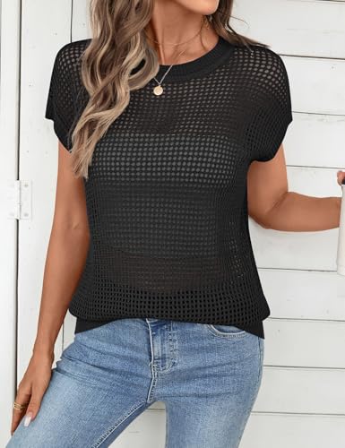 Image of Ivicoer Womens Summer Tops Crochet Cap Sleeve Sweater Hollow Out Beach Vacation Clothes Trendy 2026
