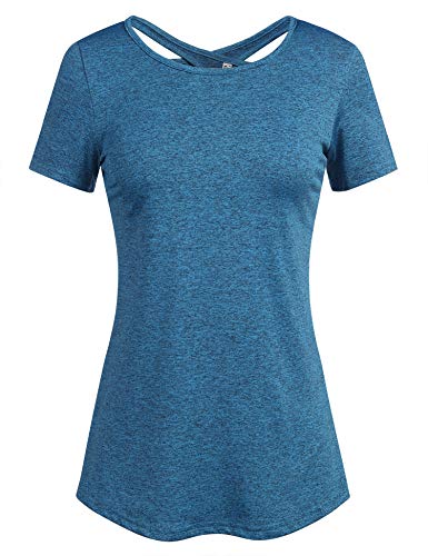 ADOME Dam sport t-shirt löpartröja kortärmad sportskjorta snabbtorkande vandringströjor yoga gym skjortor fitness tröja kortärmad criss cross