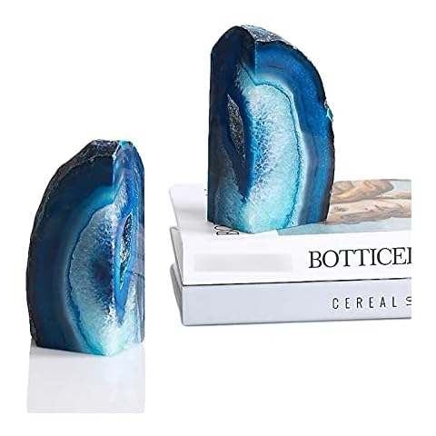 WBLTYKD Agate Book Ends Teal Geode Bookends Cover