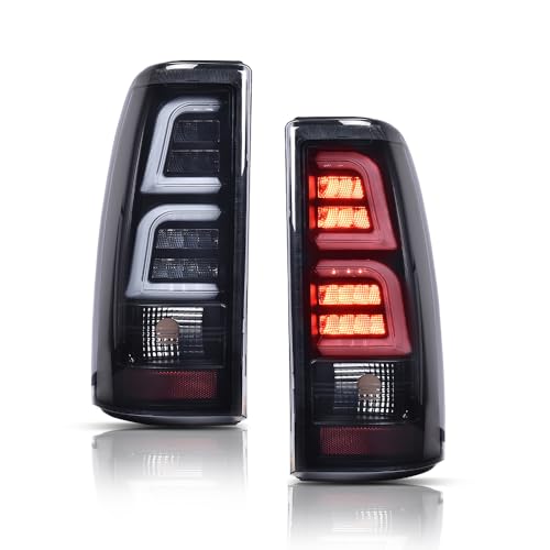 DOTCOM LED Tube Tail Lights Assembly w/light Bar Pair Fit Chevy Silverado 1500 2500 & HD 1999-2002/Fit GMC Sierra 1500 2500 & HD 1999-2006 Rear Lamps Smoke Lens Black Housing Luces Traseras