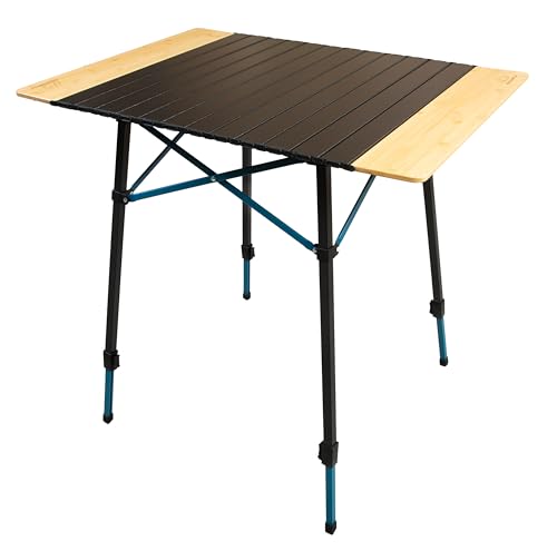 Mesa de Camping Plegable MOUNTAIN SUMMIT GEAR MSG-TBL/HYB con superficie híbrida de Aluminio y Bambú y estructura de acero ajustable