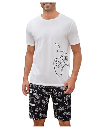 Image of Verdusa Men's Pajamas Set 2 Piece Pjs Sets Short Sleeve Letter Print Tee and Short Lounge Set